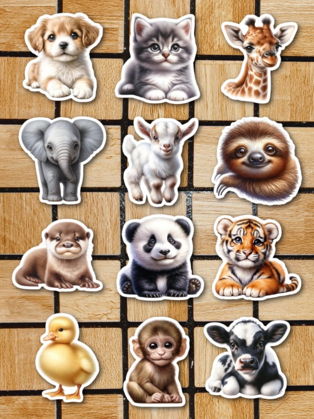 Baby Animal Sticker Pack of 12 Vinyl Stickers Waterproof Die Cut Sticker Set